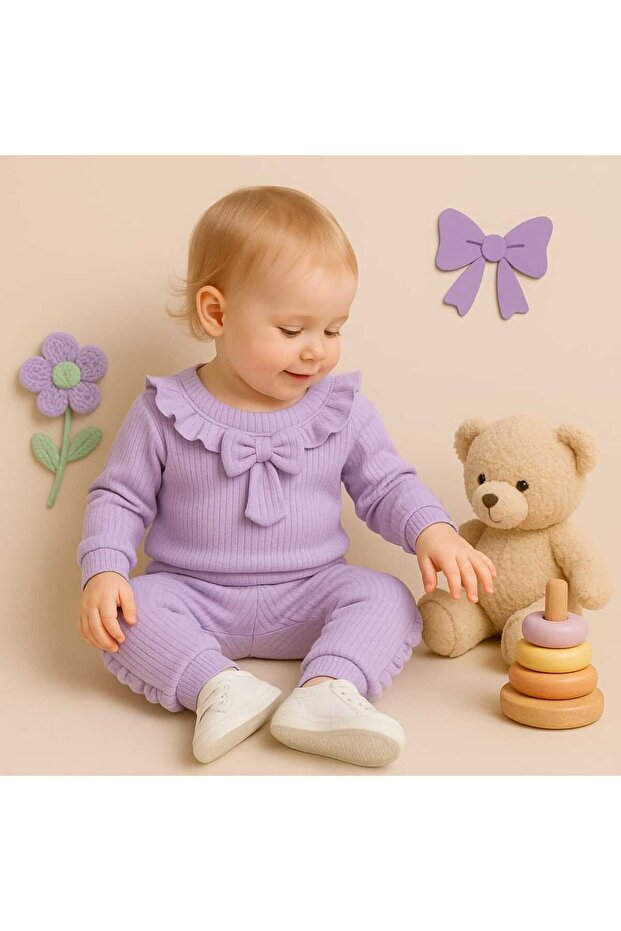 Cotton Ruffle Tracksuit Bottom Top Girl Children's Double Set