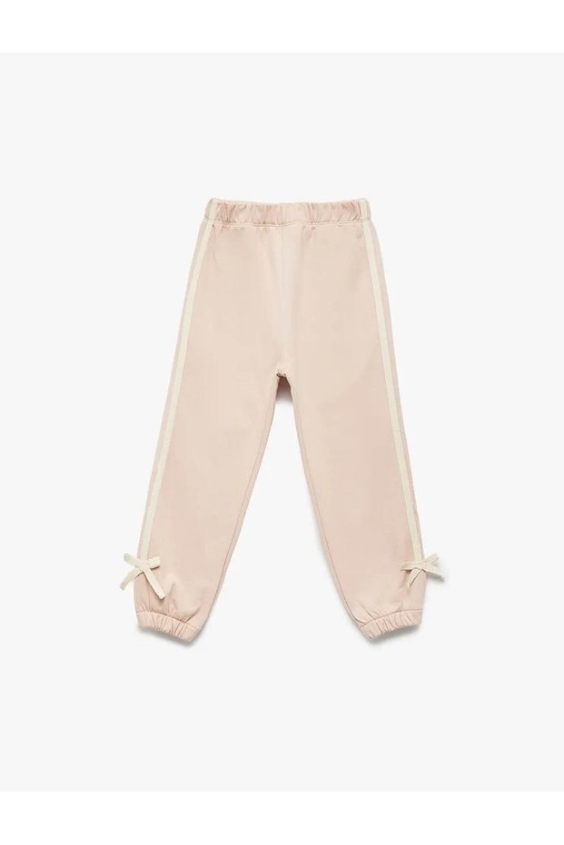 Cotton Bow Detailed Hooded Jogger Pink Baby Girl Sweatpants 6Wmg40057Ak