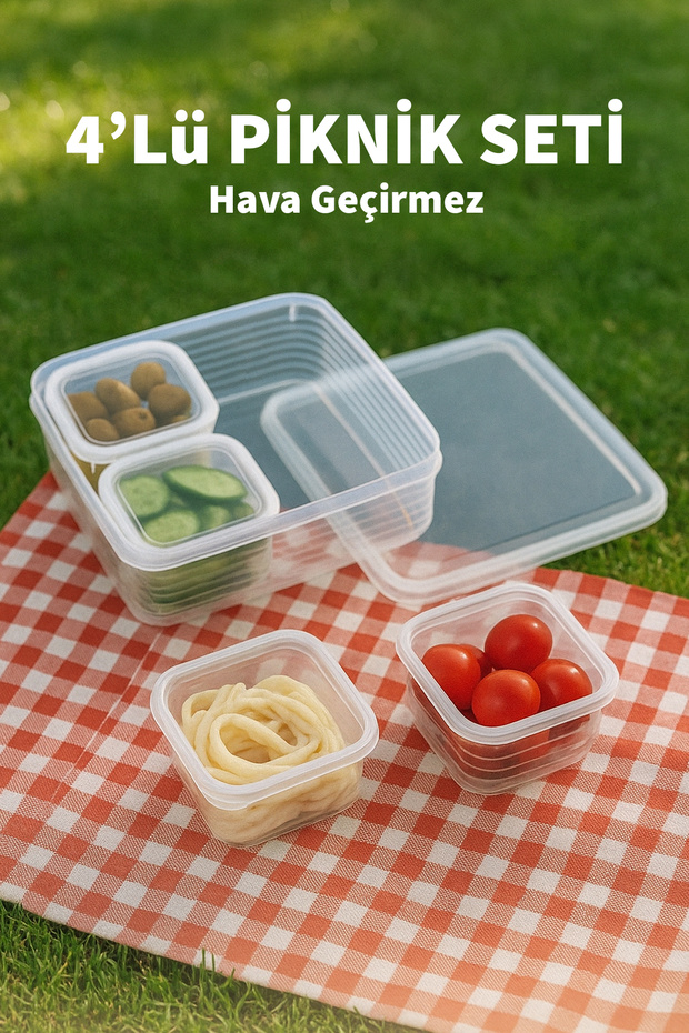 مجموعة من 4 حاويات تخزين محكمة الغلق للنزهة، مجموعة إفطار مع غطاء شفاف - 1