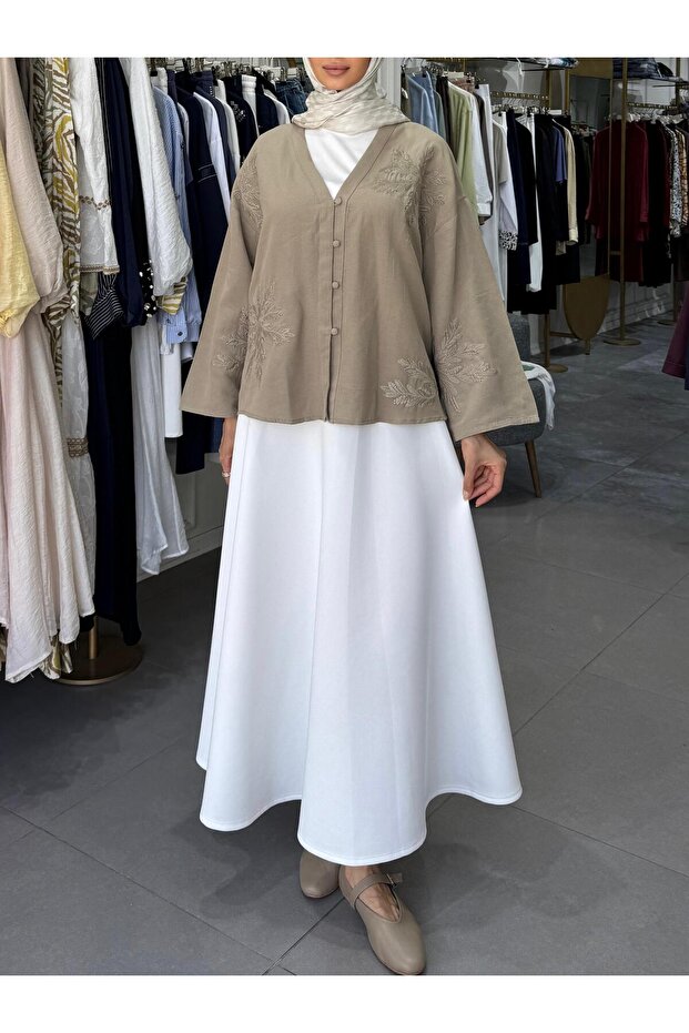 NAKIŞ DETAYLI V YAKA GÖMLEK - 2