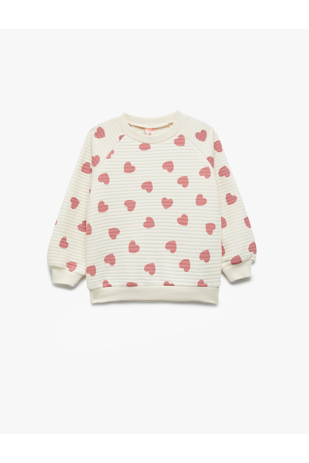 Cotton Crew Neck Long Sleeve Heart Printed Sweatshirt