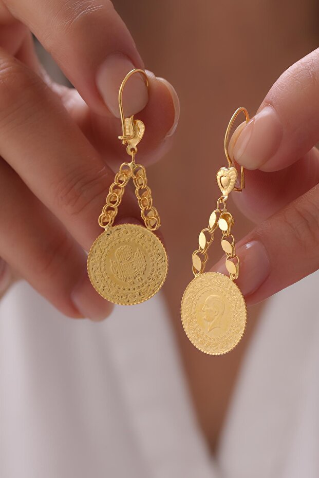 22 Ayar Çeyrekli Pullu Altın Küpe - 3