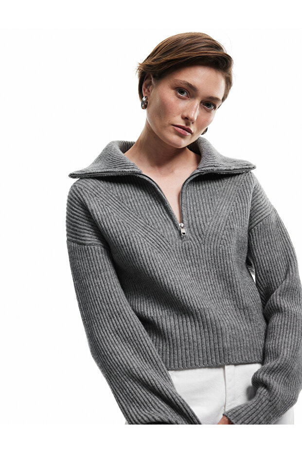 Long Sleeve Stand Collar Half Zip Knitwear Sweater