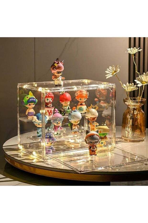 Acrylic Display Case, Clear Stackable Storage Box with 2 Tier Removable Ladder Shelves for Handbag, Purse, Cosmetics, Dustproof Protection Showcase for Action Figures, Toys, Collectibles, 898 (Clear)