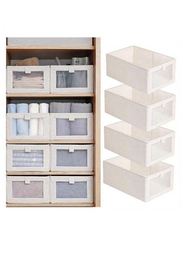 4 Pack Linen Storage Bins Large Storage Boxes Baskets With Visual Window,Storage Containers For Organizing Clothing,Jeans,Toys,Closet,Wardrobe,Closet Organizers