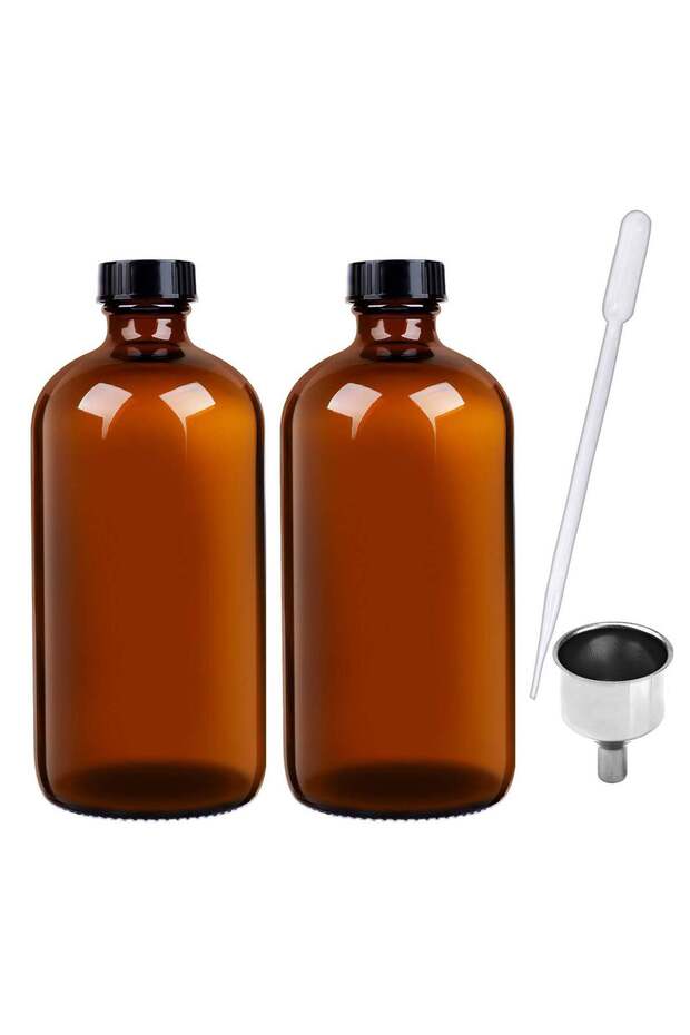 2Pack 16oz Amber Glass Boston Round Bottles with Leakproof Phenolic Poly Cone Caps – Ideal for Seco