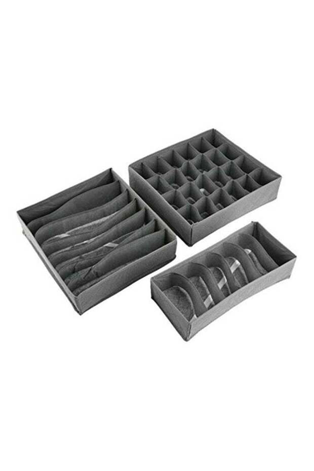 3-Piece Closet Organizer Storage Box Grey