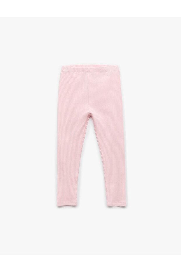 Cotton Elastic Waist Ribbed Basic Pink Baby Girl Leggings 6Wmg40016Ak