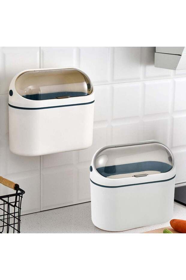 Arabest Desktop Trash Can with Lid, Mini Trash Can for Desk, Small Office Countertop Garbage Can, M - 1