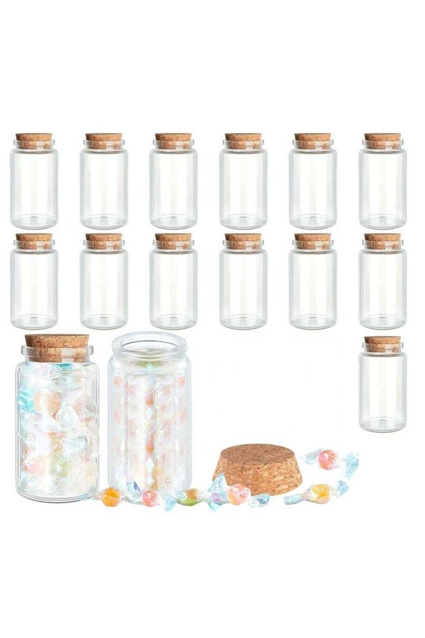 15Pcs 80ml Cork Stoppers Glass Bottles Yogurt Pudding Bottle Mini Jar Small Glass Bottles With C