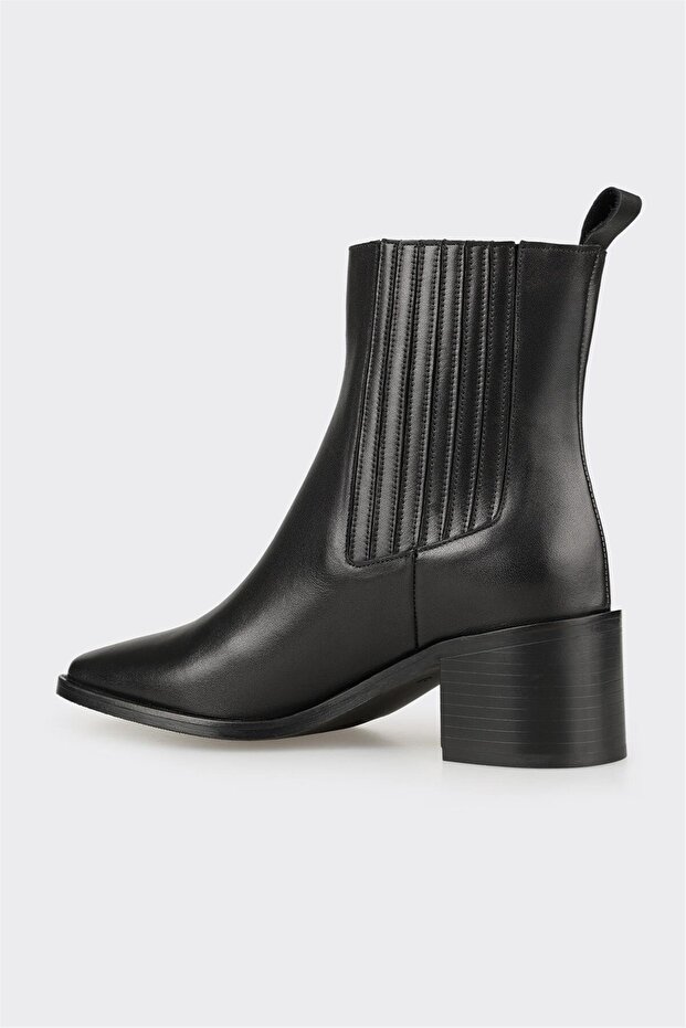 Siyah Deri Kadın Klasik Bot - 3