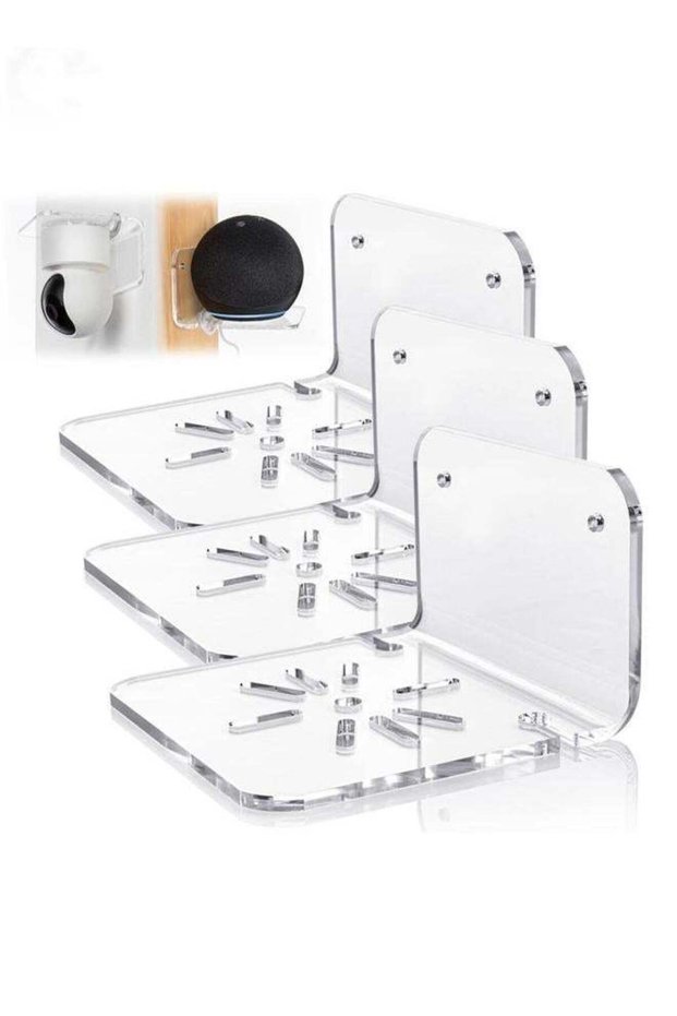 Acrylic Small Wall Shelf Set of 3 for Security Cameras, Speakers, Baby Monitors, Universal Adhesive