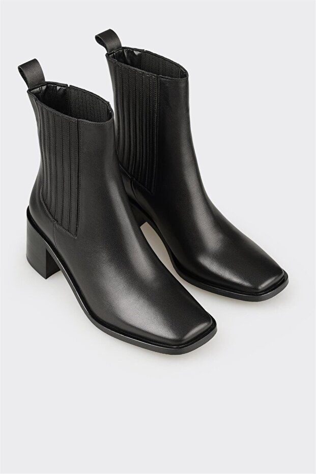 Siyah Deri Kadın Klasik Bot - 2