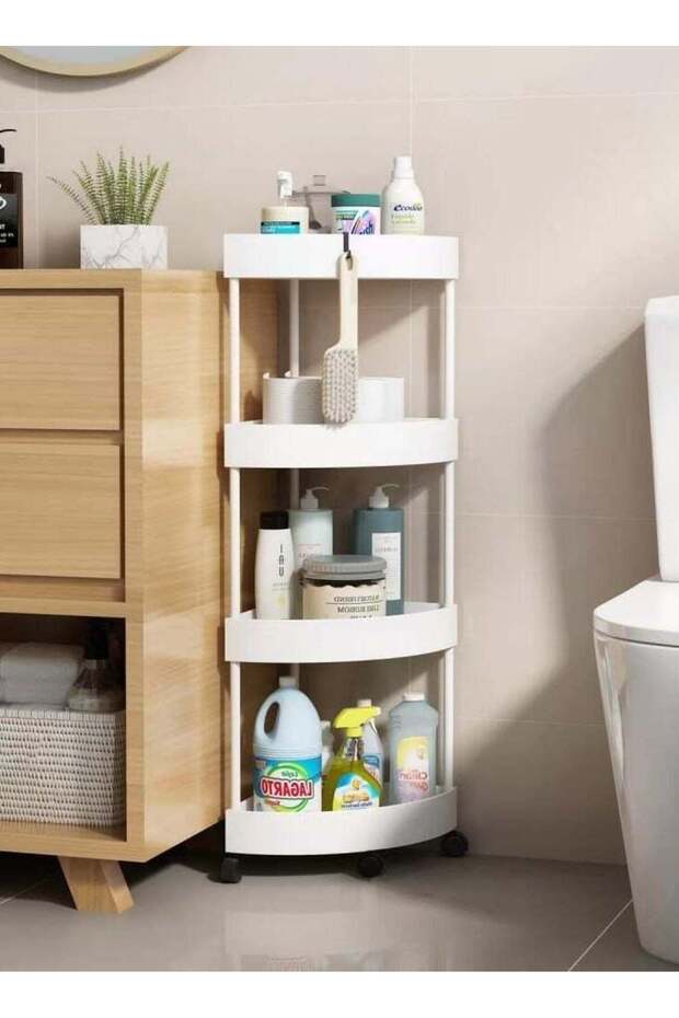 BLOOMING TIME 4-Tier Rolling Storage Cart,Corner Shelves, Multi-Purpose Organizer for Bathroom, O