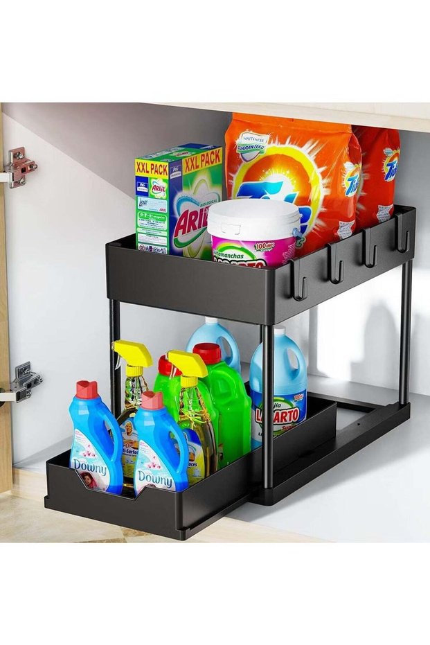 Under Sliding Cabinet Basket Organizer 2 Tier Storage Under Cabinet Bathroom Under Sink Organizers