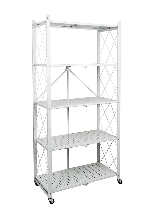 Meishida 5-Tier Foldable Kitchen Rack and Organisers, Metal Kitchen Cabinet, Multifunction Storage