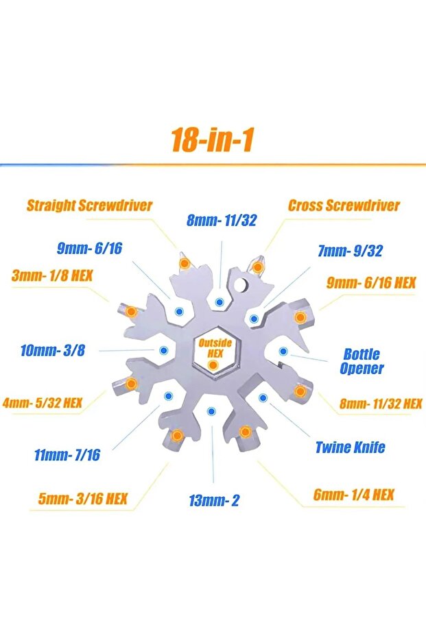 Multipurpose Metal Snowflake Screwdriver Set Portable Practical Allen Kit 19 in 1 Keychain Opener - 7