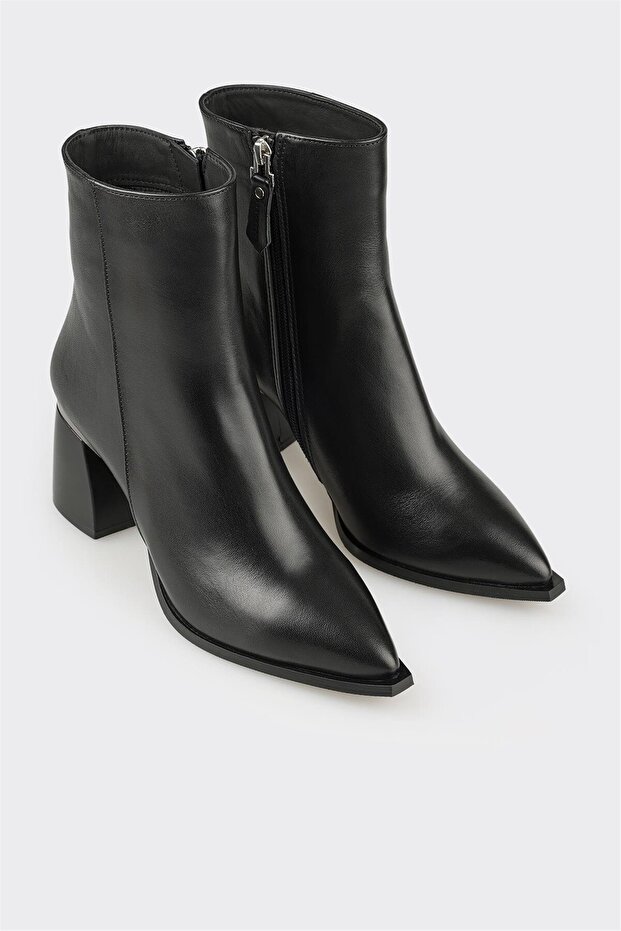 Siyah Deri Kadın Klasik Bot - 2