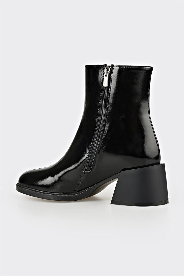 Siyah Deri Kadın Topuklu Bot - 3