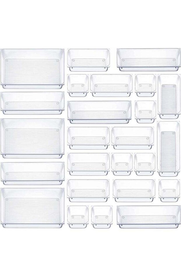 Drawer Divider 25 Pcs Clear Plastic Drawer Organizers Set Plastic Containers for Makeup Kitchen & U