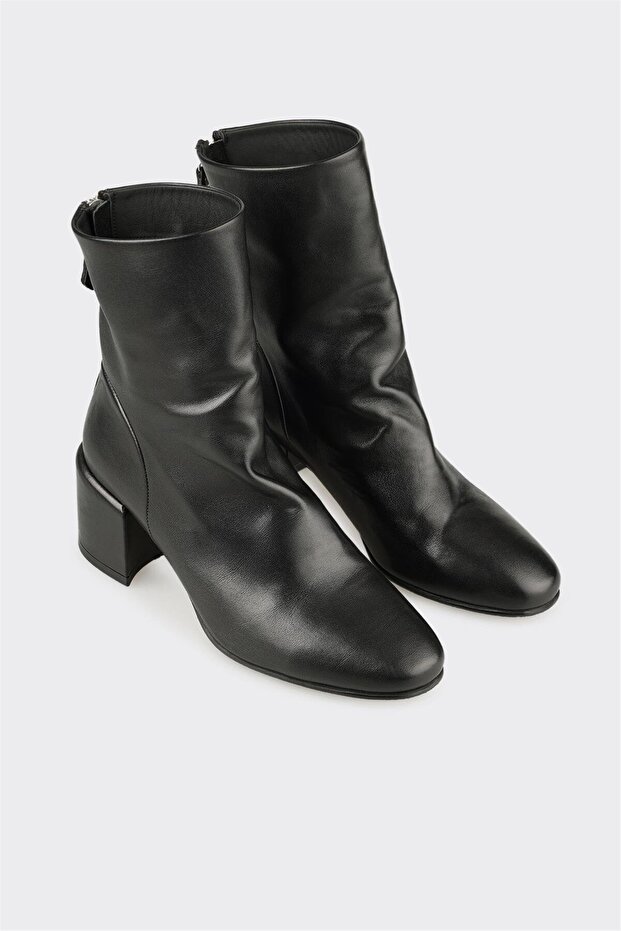 Siyah Deri Kadın Klasik Bot - 2