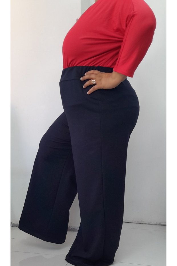 Lightweight Loose Leg Knitted Trousers with Elastic Waist Corsage Seasonal Winter Wearable in Navy Blue