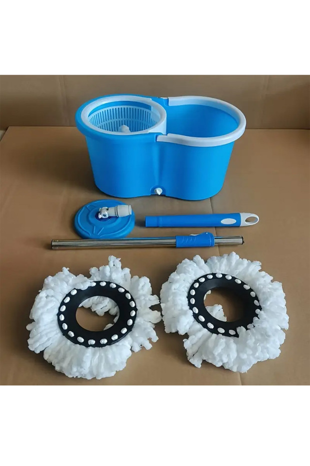 Spin mop and bucket set with 2 extra microfiber heads and 360 degree rotating - 2