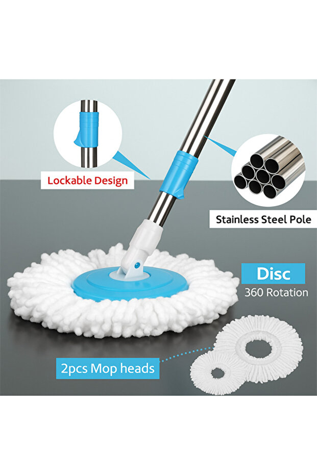 Spin mop and bucket set with 2 extra microfiber heads and 360 degree rotating - 5