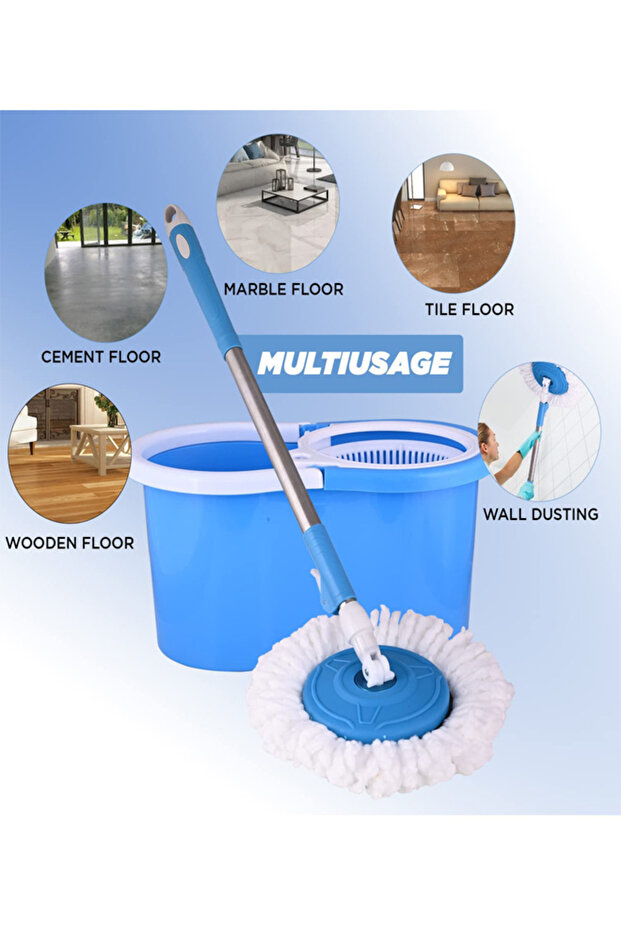 Spin mop and bucket set with 2 extra microfiber heads and 360 degree rotating - 7