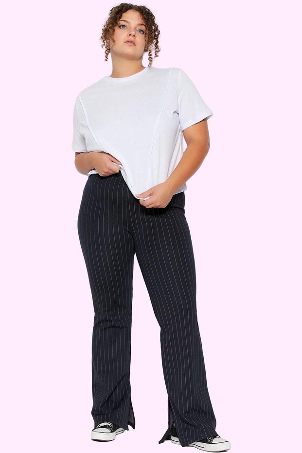 Women's Fashion Plus Size Spanish Leg Striped Knitted Leggings Pants Casual Combinations Modern Design