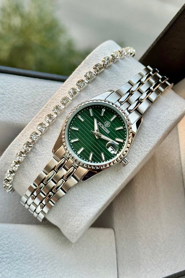 Women's Wristwatch Steel Cord Calendar Waterproof Gift Box and Bracelet Gift.Hm27079S01