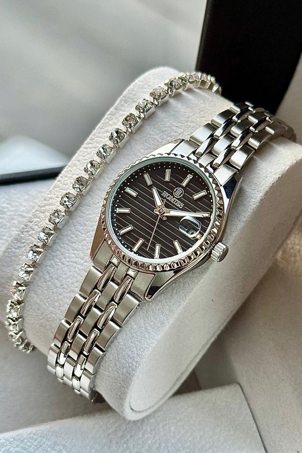 Women's Wristwatch Steel Cord Calendar Waterproof Gift Box and Bracelet Gift.Hm27079S01