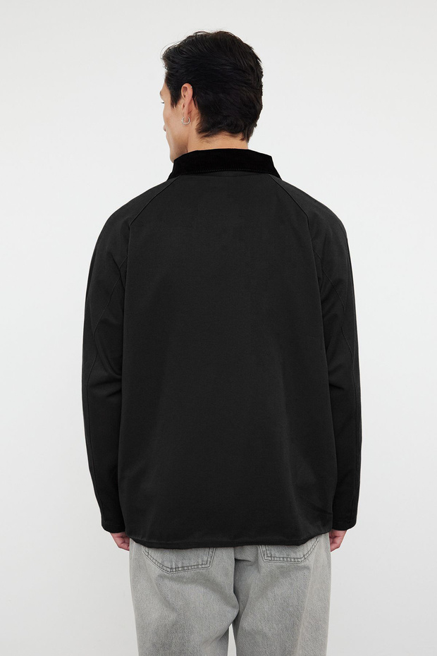 Siyah Regular Fit Kadife Yaka Detaylı Unisex Mevsimlik Mont TMNAW25MO00017 - 9
