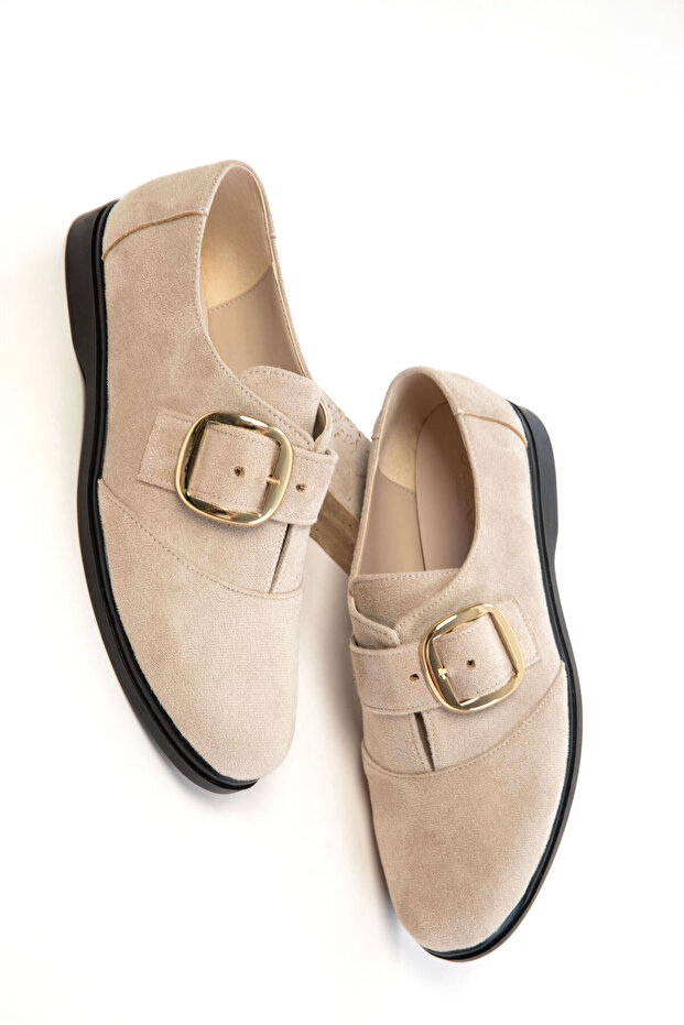 Beige Suede Women's Loafer Shoes 20832