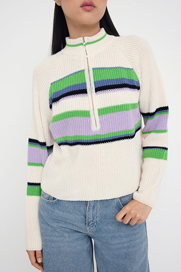 Teen Ekru Fermuar Detaylı Crop/Kısa Triko Kazak TWOAW26KZ00148 - 3