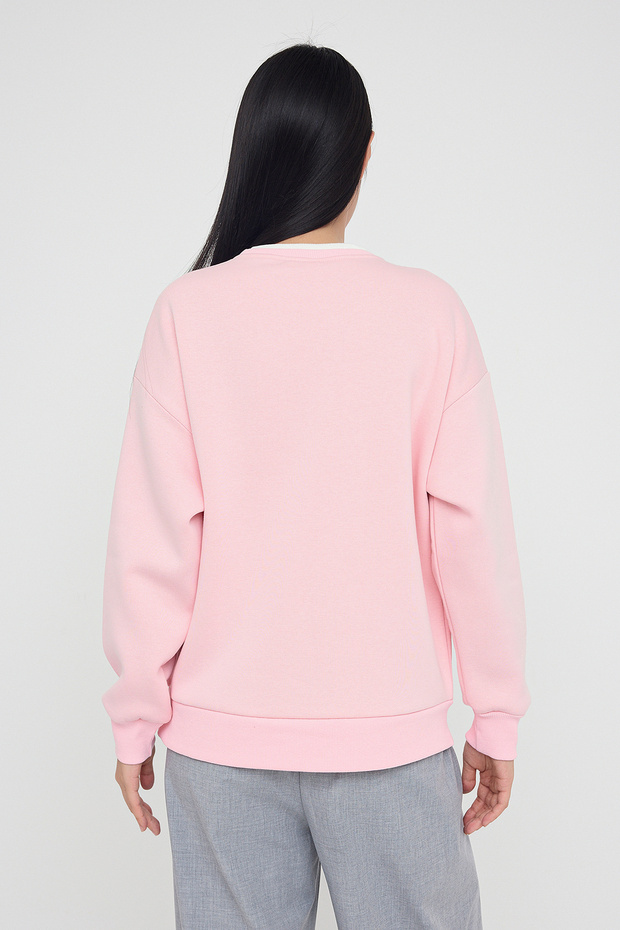 Açık Pembe Renk Bloklu Oversize/Geniş Kalıp Kalın Örme Sweatshirt TWOAW26SW00025 - 5