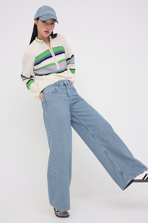 Teen Mavi Gri Yüksek Bel Geniş Paça Wide Leg Palazzo Jeans TWOAW26JE00065 - 1