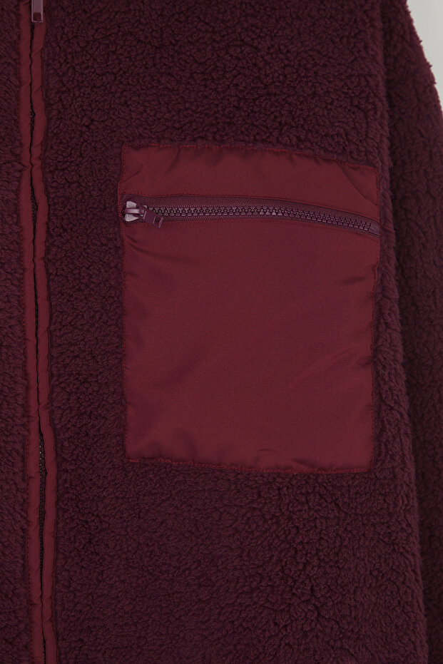 Winter Essentials Mürdüm Polar Fermuarlı Dik Yaka Cep Detaylı Örme Sweatshirt TWOAW24SW00071 - 6