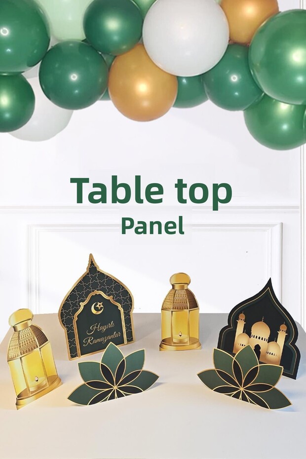 طقم لوح رمضان مزين باللون الذهبي الأخضر - طاولة مفضلة مع أرجل على الطاولة
