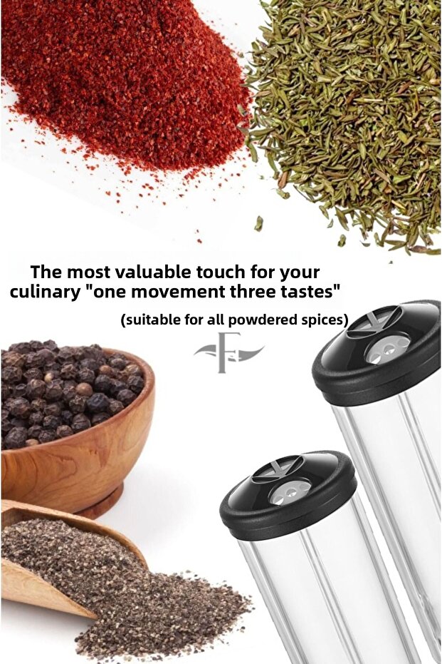 Salt Shaker Three Compartment Seasoning Shaker One Movement Three Flavors Practical and Fast Use - 7