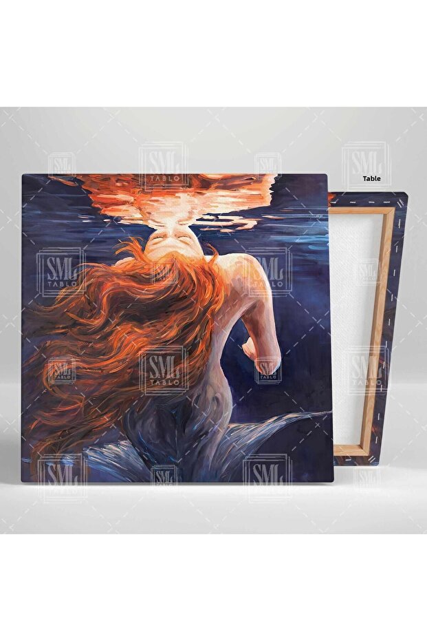 Red Haired Mermaid under the Sea Square Canvas Print - 2