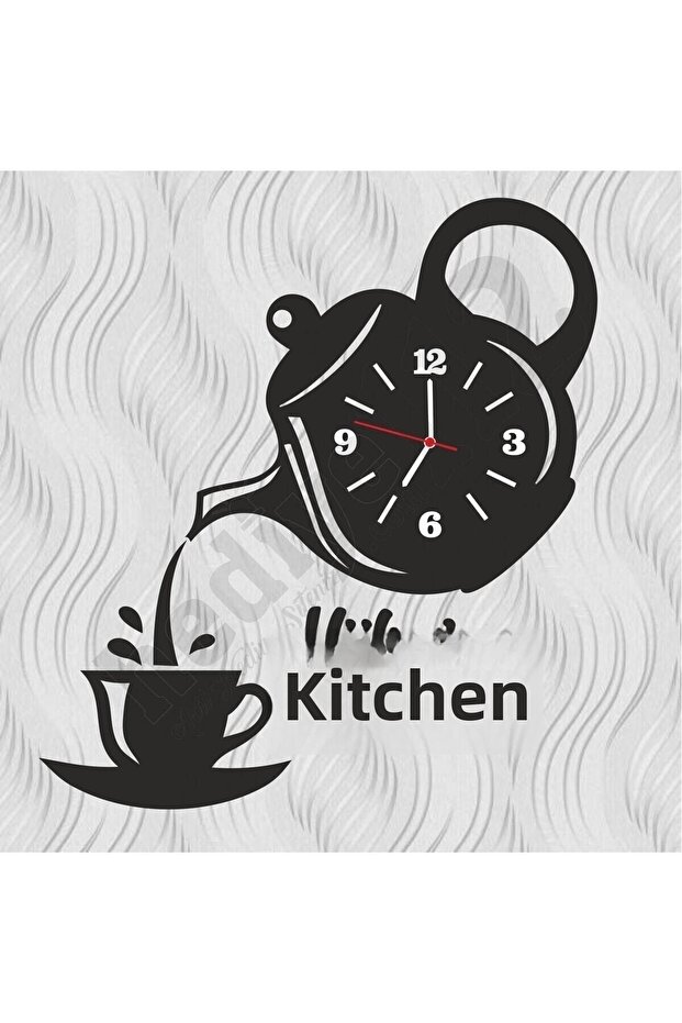 إبريق شاي خشبي خاص بساعة حائط للمطبخ - (أذكر الاسم)