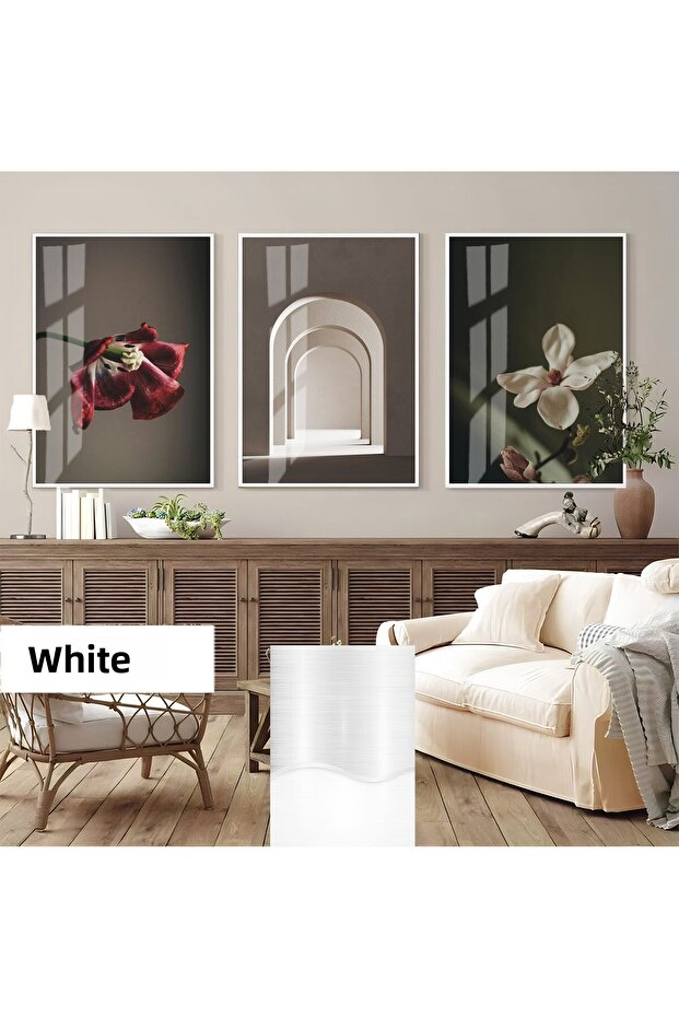 Amazing | Soft Flower Combination (Macro Boho) | Framed Glass Table 3 Pieces Vertical