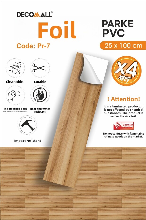 Pr-7 Self Adhesive Foil 4Pcs Hardwood Floor Wall Tiles Coating Water Resistant Laminated