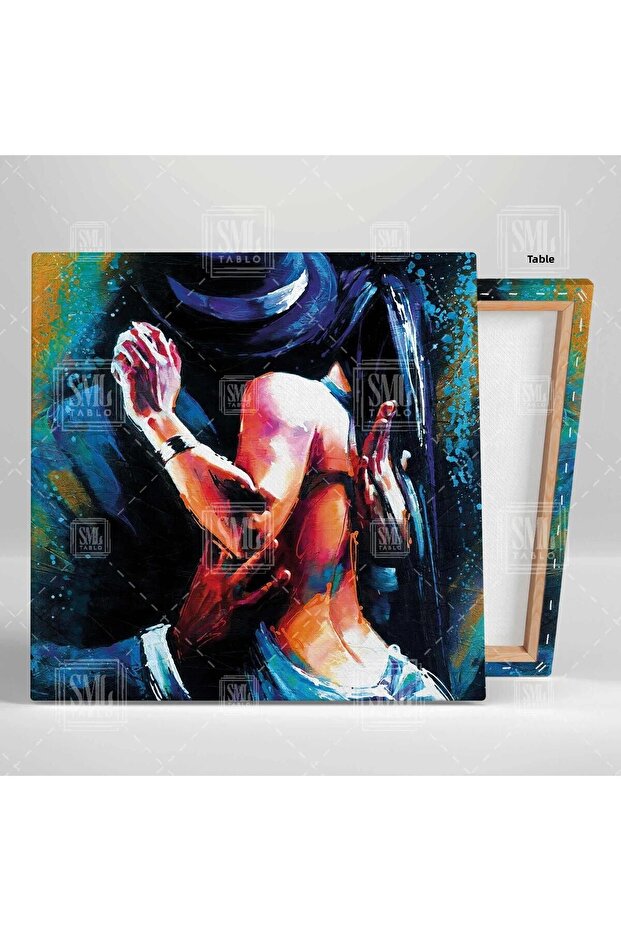 Man with Hat and His Partner Passionate Dancing Square Canvas Print - 2