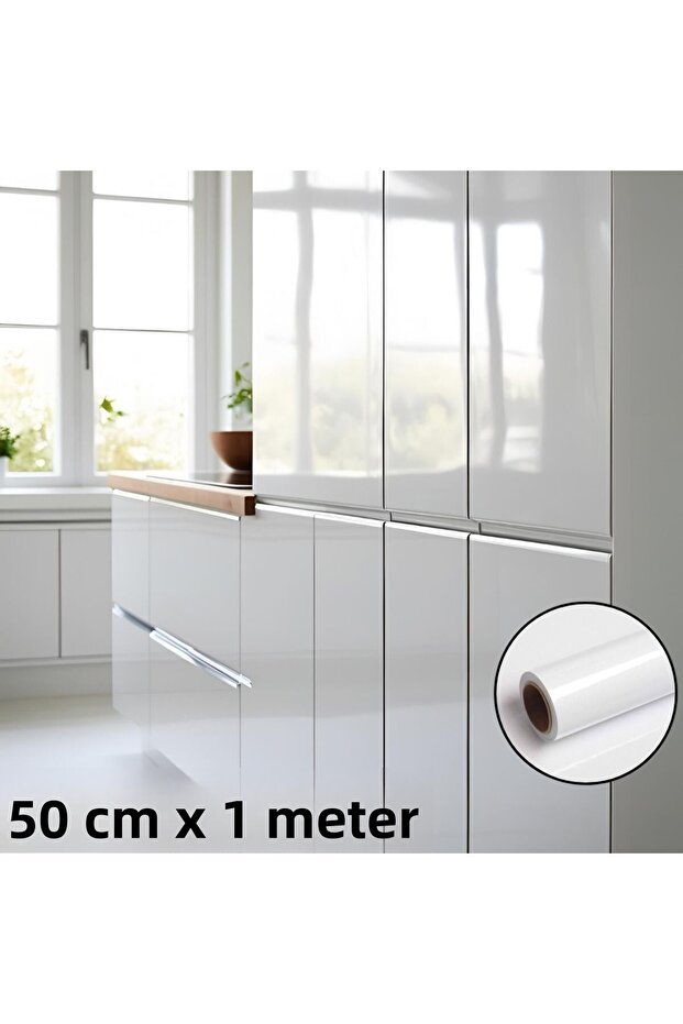 Glossy White Furniture and Cabinet Covering Foil 50 cm X 1 Meter (Lacquer, Back Gray)