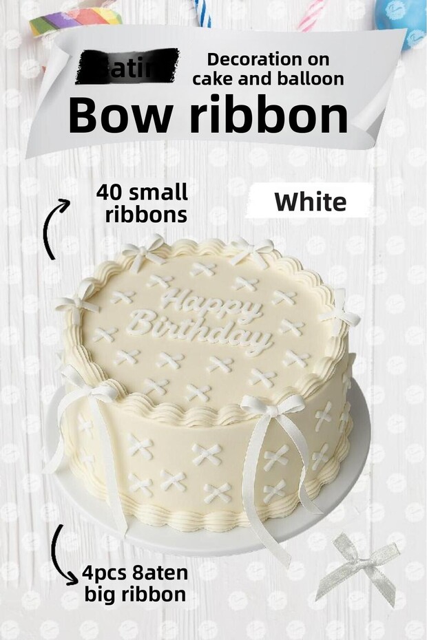 Bow Ribbon on Cake Balloon 4 Large Ribbon + 40 Small Ribbon-T1436-