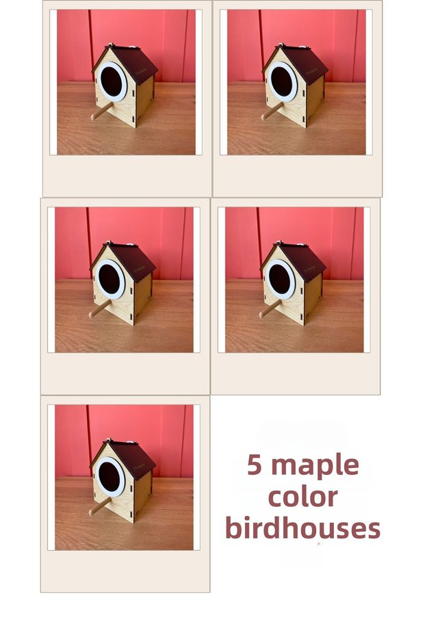 Wooden Decorative Bird House Nest, Nest, Balcony, Garden Accessory Set of 5 (Maple)