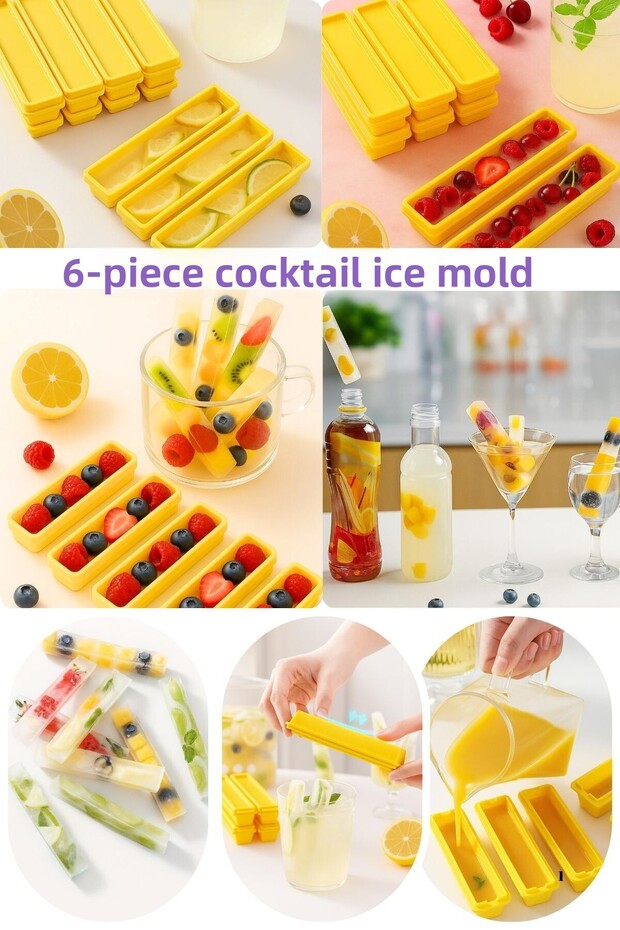 6-Piece Rectangular Silicone Ice Mold 6-Piece Silicone French Fries Ice Box Cocktail Presentation Ice Mold 13cm