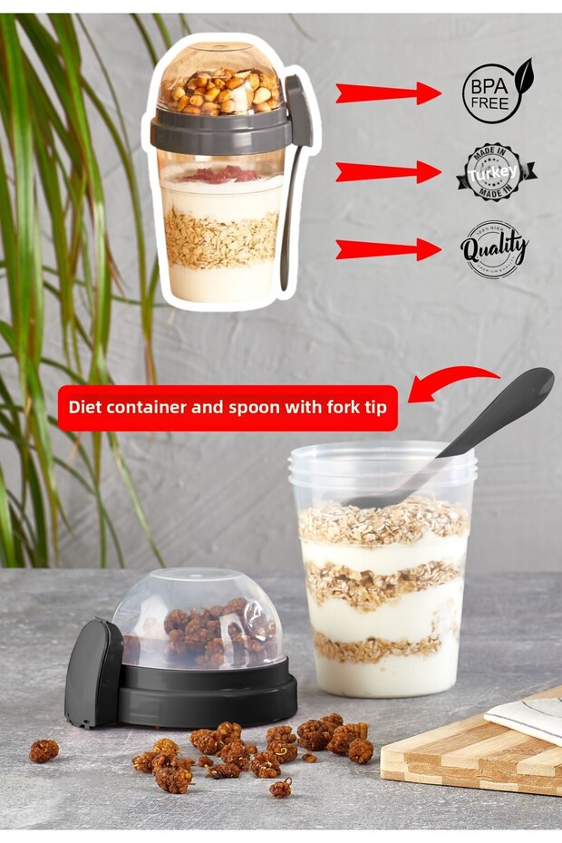Diet Container with Bowl, Spoon and Fork - Yogurt Container - Practical Salad Container Practical Snack Container - 1